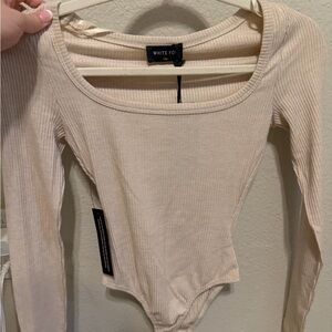 White Fox Boutique Beige Ribbed Bodysuit